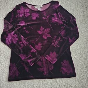 Vtg Petite Sophisticate Y2K Velvet Floral Fairy Goth Boho Top Purple Whimsy S L